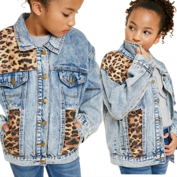 Hayden Girls Other - Custom Acid Wash Leopard Print Denim Trucker Jacket